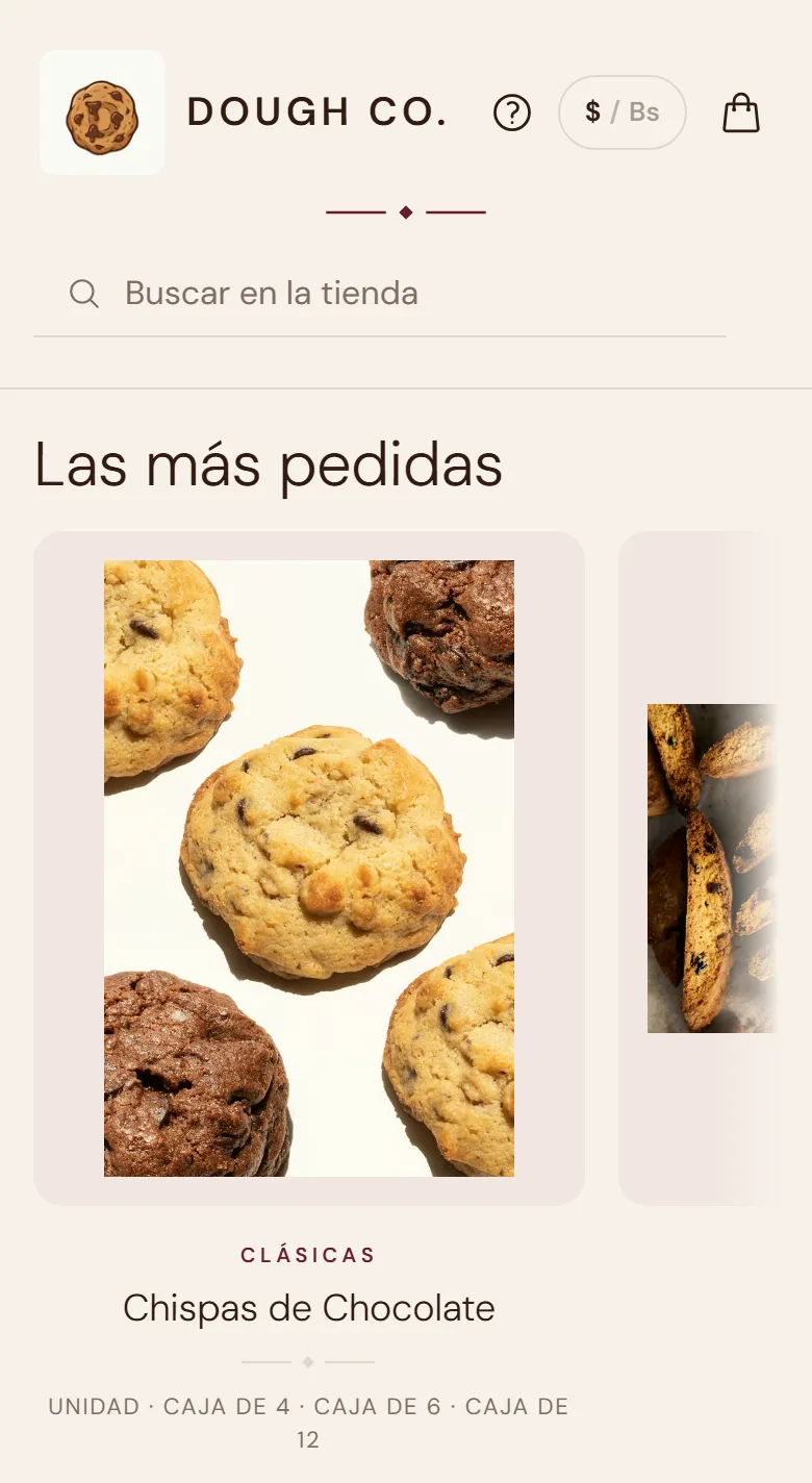 Catálogo de Dough Co. en el celular